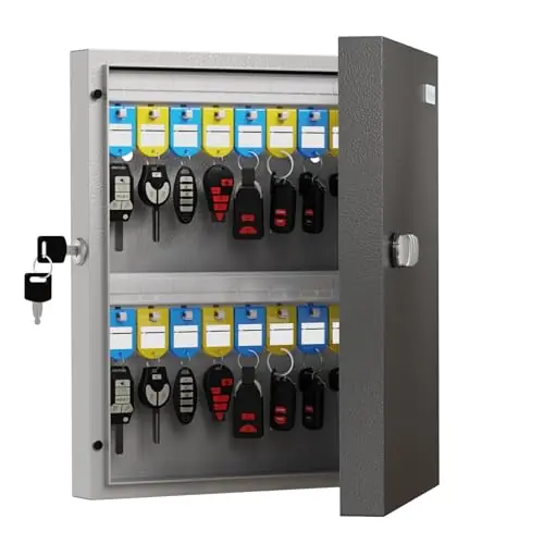 32-Keys Key Lock Box – Wall Mounted Key Cabinet with Dual Lock (Key & 3-Digit Combination), Writable Key Racks and Tags