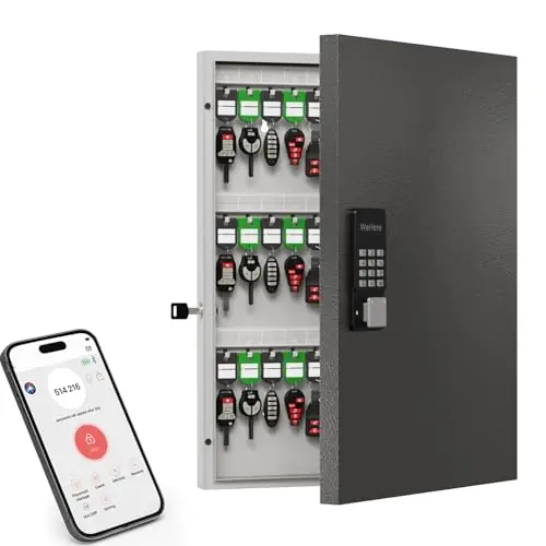 72-Key Smart Key Lock Box Wall Mount – Commercial Key Cabinet with App, Keypad, Bluetooth & WiFi Unlock (Sold Separately