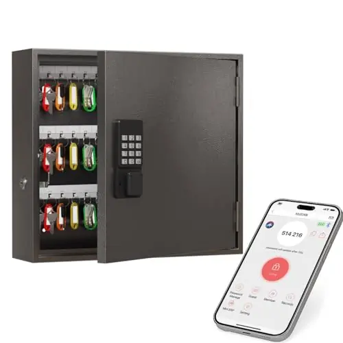 WeHere 90-Key Smart Key Lock Box – Wall Mounted Key Cabinet Organizer with App Access, One-Time Code