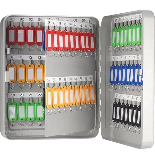 Barska 90 Position Key Lock Box – Hook-Style Cabinet with Numbered Hooks, Key Tags, Log Sheet