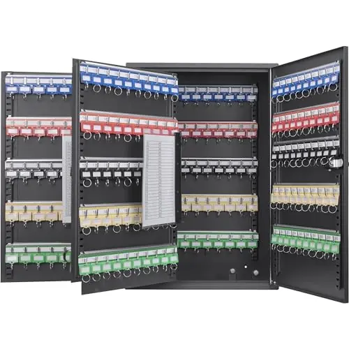 Barska 300 Position Key Lock Box – Wall Mount Key Cabinet with Numbered Hooks, Key Log Sheet, Colored Key Tags
