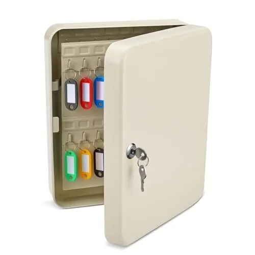 Flexzion Key Box Wall Mount with Code, Key Cabinet with 60 Key Holder Organizer Locker Case