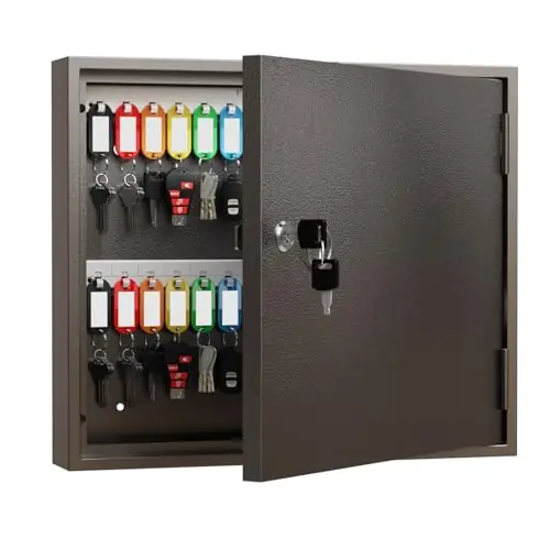 60 Key Lock Box, Wall Mounted Key Cabinet with Magnetic Closure Door & Key Tags