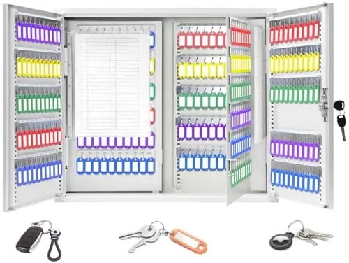 Numbered Hooks and Tags, Steel Key Cabinet with Index Log, Key Storage Box Key Organizer for Garage Home Office