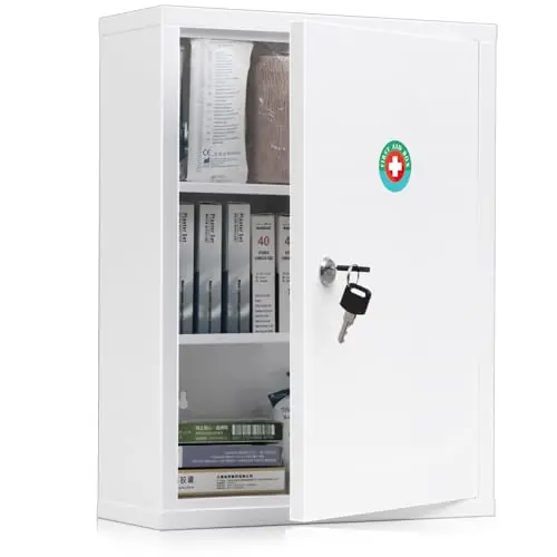 Wall Mount Locking Medicine Cabinet, Large Capacity First Aid Cabinet for Bathroom