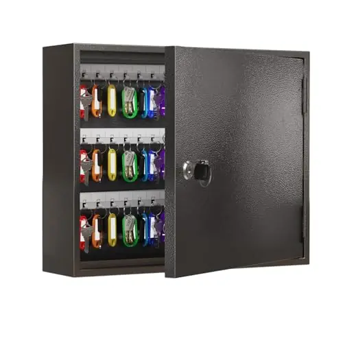 WeHere Key Lock Box for 90 Keys, Wall Mount Key Cabinet with Color Key Tags, Steel Key Storage Box with Lock