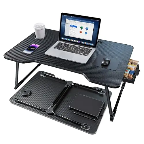 Lap Desk for Adults - Portable Foldable Bed Desk Tray Table Laptop Stand with Storage Drawer/Cup Holder