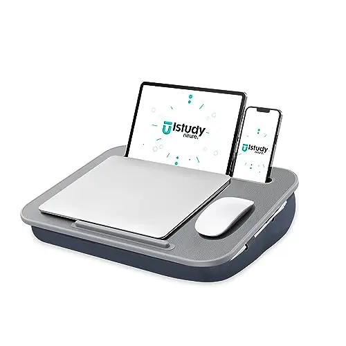 Portable Lap Desk with Cushion, Fits up to 15.6 inch Laptop, Laptop Stand with Device Ledge and Phone Holder