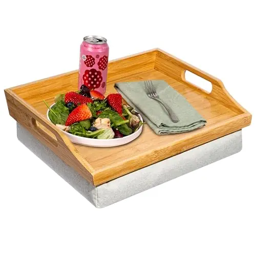 HOME Bamboo Wood Bed Tray, Lap Desk with Detachable Cushion