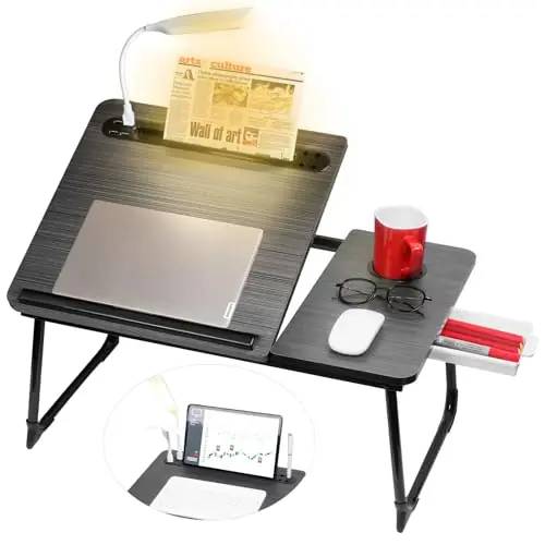 Plus XL Adjustable Laptop Desk with Light, USB Port, iPad Holder, Drawer Storage - Larger 23.6IN Adjustable Lap Desk for Bed