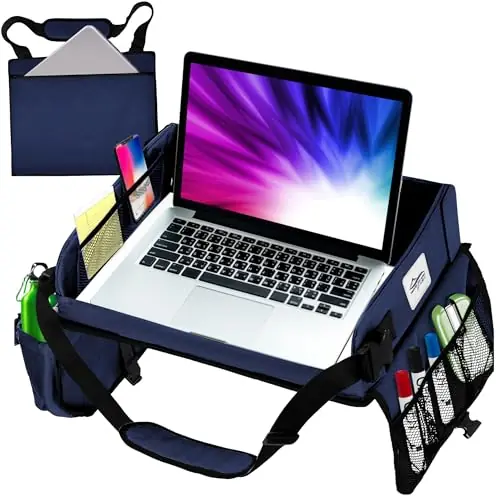 Travel Lap Desk, Travel Tray, Portable Lapdesk for Car, Remote Work, Road Trips, School, Laptop Pad with Storage Pocket