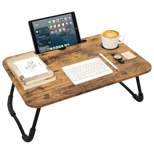 Lap Desk Foldable Laptop Table Portable Bed Tray Desk with Holders for Cup and Tablet