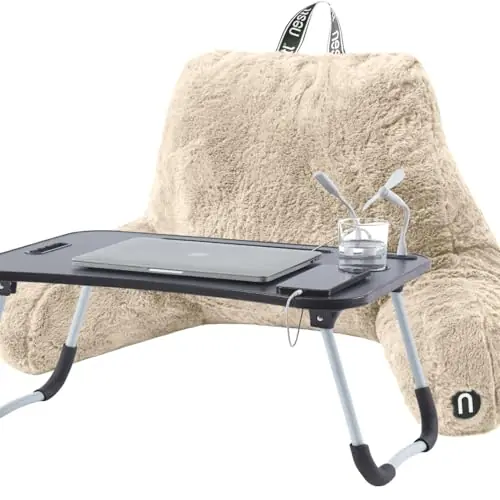 Nestl Fur Reading Pillow with Laptop Lap Desk, Stylish Back Pillow for Sitting Up, Lap Desk