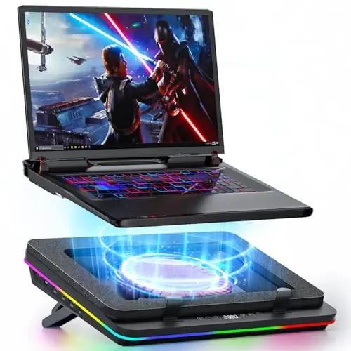 RGB Laptop Cooling Pad Equipped with Gigantic Turbo-Fan(5.5inch Diameter