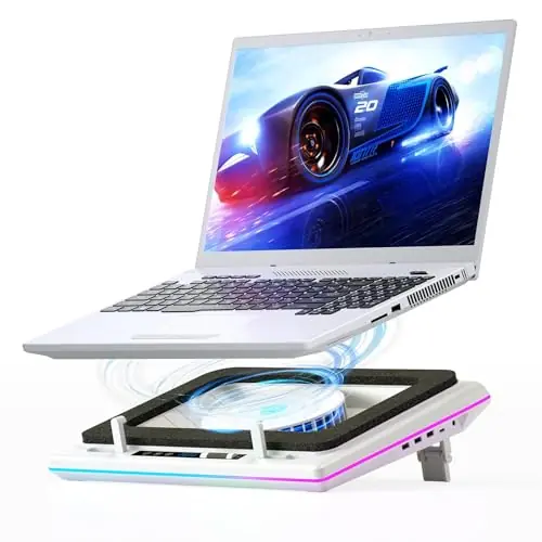 llano RGB Laptop Cooling Pad, White, Powerful Turbofan, Quiet Cooling, Touch Control