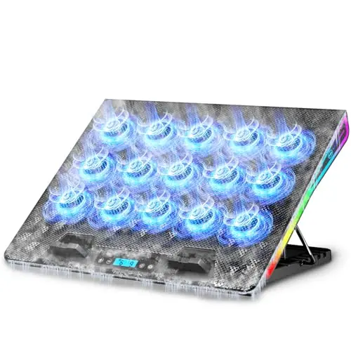 Gaming Laptop Cooling Pad with 15 Cooler Fans, RGB Ultimate Computer Stand Base with Silent Fans for 15-18 Inch Laptops