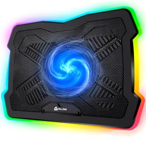 RGB Laptop Cooling Pad with LED Rim - New - Gaming Laptop Cooler - USB Powered Fan - Very Stable and Silent Laptop Stand