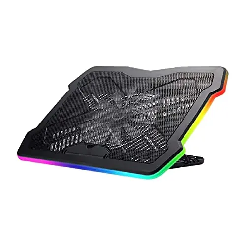 Laptop Cooling pad, Single Large Fan, Heavy Duty Laptop Cooler up to 17.3 inches, Colorful LED Lights, 2 USB Ports