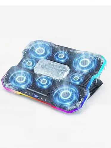 8-Fan Laptop Cooling Pad with Thermoelectric Cooler, 5-Speed Independent Control, 10 RGB Lights, 7-Height Adjustable Metal Panel Laptop Cooler