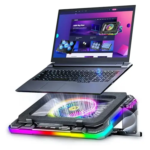 Gaming Laptop Cooling Pad with Full RGB Lights, Powerful Cooler Fan Stand for 15-19 inch Gamer Laptops