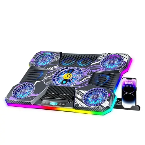 ChillCore Laptop Cooling Pad, RGB Laptop Fan Cooling Pad 9 Fans for 15.6-19.3 Inch Laptops, Gaming Laptop Cooler with 8 Height Stands