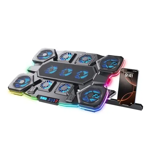 Laptop Cooling Pad - 11 High Speed Turbo Fans Ultra Quiet Laptop Cooler Stand with RGB Lights Digital Display