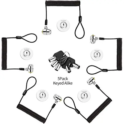 Keyed Alike 5Pack Security Hardware Cable Lock Kit,Retractable Cable Lock Portable Keyed Laptop Lock 5Keys 6.2Ft for Monitors