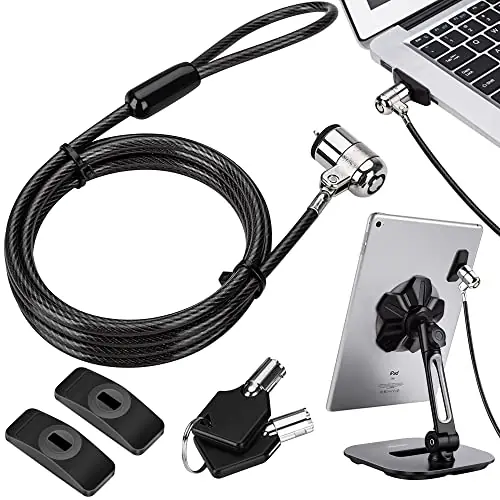 Laptop Lock, Tablet Lock Security Cable, 2 Keys Sturdy Steel iPad Locking Kit w/Adhesive Anchors