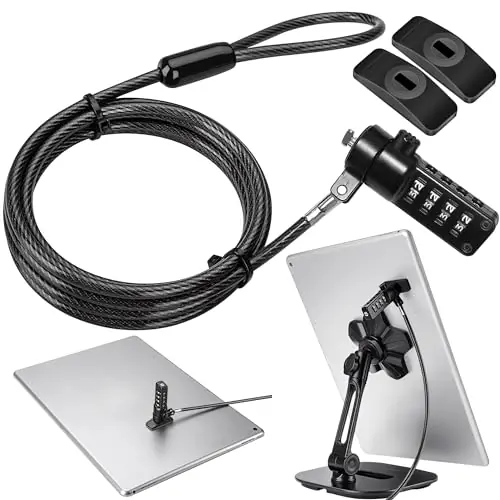 iPad Lock Security Cable w/Adhesive Plates, 6Ft Keyless 4 Digit Combination Tablet Lock Kit