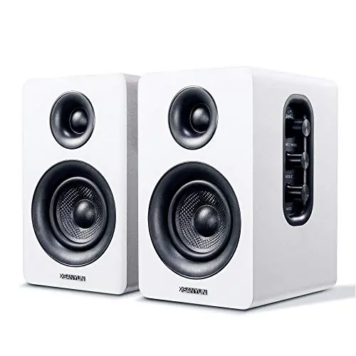 Active Bluetooth 5.0 Bookshelf Speakers – 60W Carbon Fiber Speaker Unit - Built-in 24bit DAC Dynamic 3D Surround Sound 2.0 Computer
