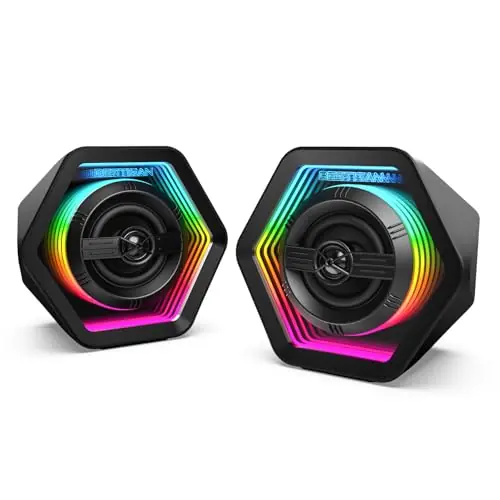 Computer Gaming Speakers, 50W Active Desktop Speakers with Infinity Mirror 3D Tunnel RGB (8 Modes