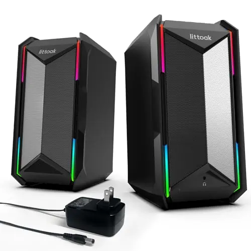 Computer Speakers for Music and Gaming, DC Adapter Powered Speakers for Desktop PC or Laptop