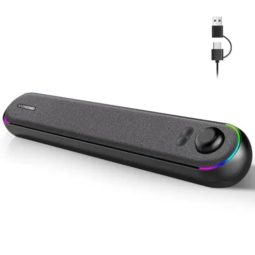 Desktop Computer Speakers, Stereo Soundbar, Bluetooth 5.3, USB/Type-C Power and Audio Transmission, Plug-and-Play