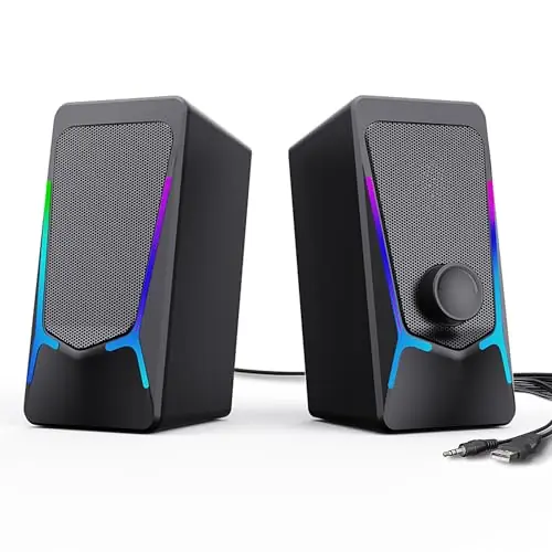 Gaming PC Speakers with Enhanced Bass and Volume Control, Stereo 2.0 USB Powered 3.5mm Aux Multimedia Speakers for Laptop