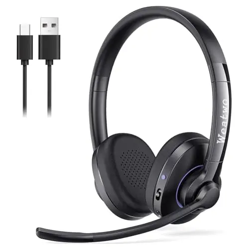 Wireless Bluetooth Headset with CVC8.0 Noise-Cancelling Microphone & Mic Mute