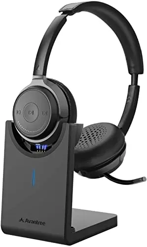 Clear Talking, Hi-Fi Music, Low Latency, Wireless Headphones with Charging Base for Computer, PC, Laptop