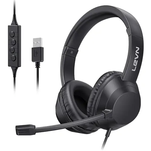 Headphones with Mic for Pc with Noise Canceling Microphone for Laptop, USB Headphones for Work from Home/Call