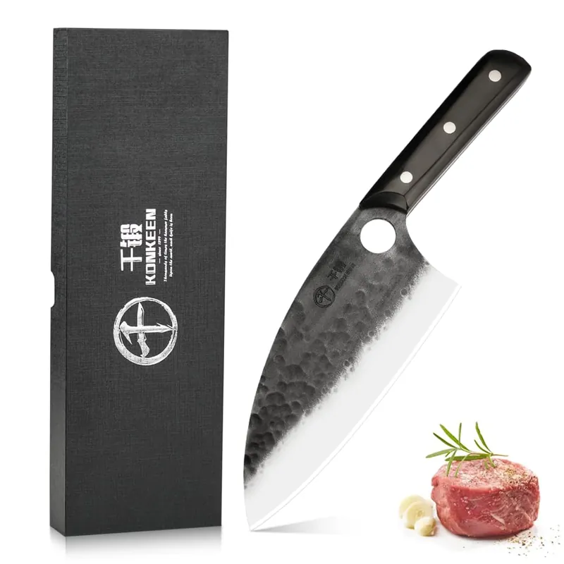 KDNKEEN Cleaver Knife – X50Cr15MoV Steel Cooking Butcher Knife for Meat & Vegetables Chopping, 7 Inch Kitchen Knife, Kitchen Gift for Men & Women