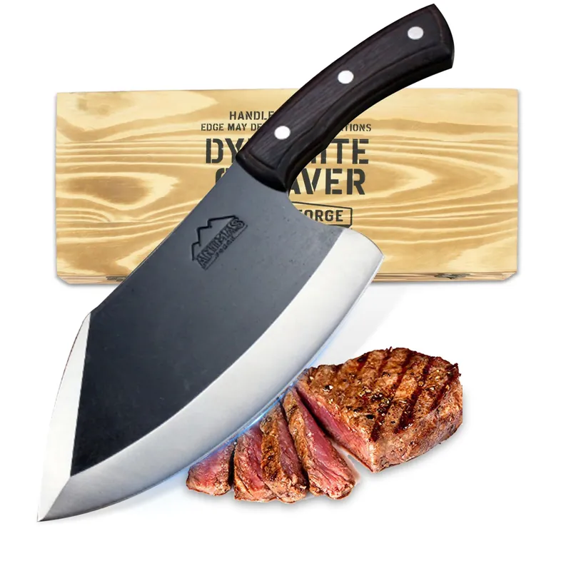 Animas Forge Dynamite Cleaver Meat Cleaver Knife Heavy Duty High Carbon Steel Butcher Knife Desert Hardwood Handle Full Tang BBQ Meat Cutting Butchering Kitchen Cooking Outdoor Camp Bone Chopping Prep