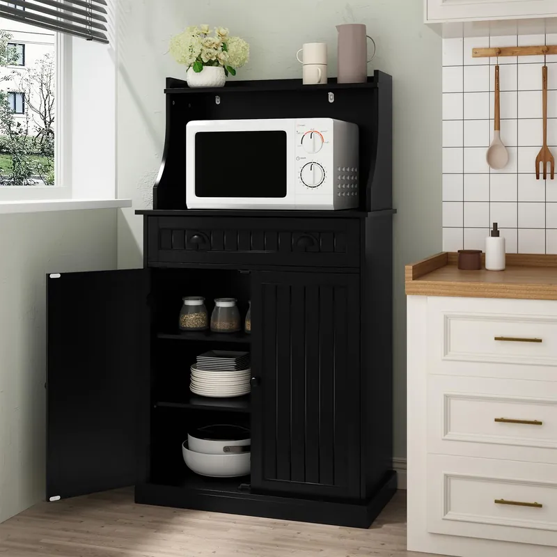 ARTPOWER 54" Kitchen Microwave Cabinet/Stand with Storage and Drawers, Pantry Storage Cabinet with Hutch & Adjustable Shelves for Kitchen, Dining Room, Living Room, Hallway in Black