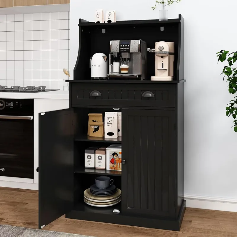 HOLTICO 54" Freestanding Kitchen Pantry Storage Cabinet with Doors and Adjustable Shelves, Microwave Oven Cabinet with Drawer for Kitchen, Bathroom or Hallway,Black