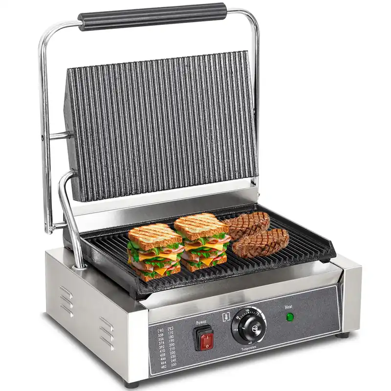 CTJ Commercial Panini Press with Grooved Grill Sandwich Maker 2200W 14"x11" Plates Sandwich Press with 122°F to 572°F Temp Control for Hamburger Steak Bacon in Home Kitchen
