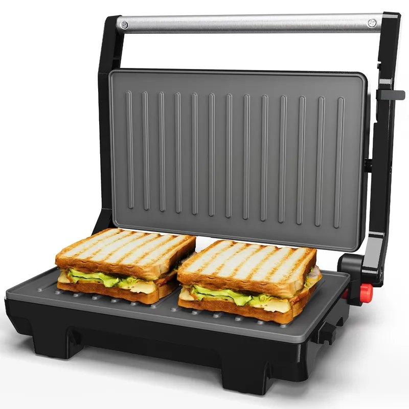 Sunvivi Panini Press Sandwich Maker Electric Panini Press Grill with Locking Lid, Portable Indoor Panini Maker with Nonstick Plates, 1000W Double-sided Grill with 180° Flat Opening, Easy to Clean