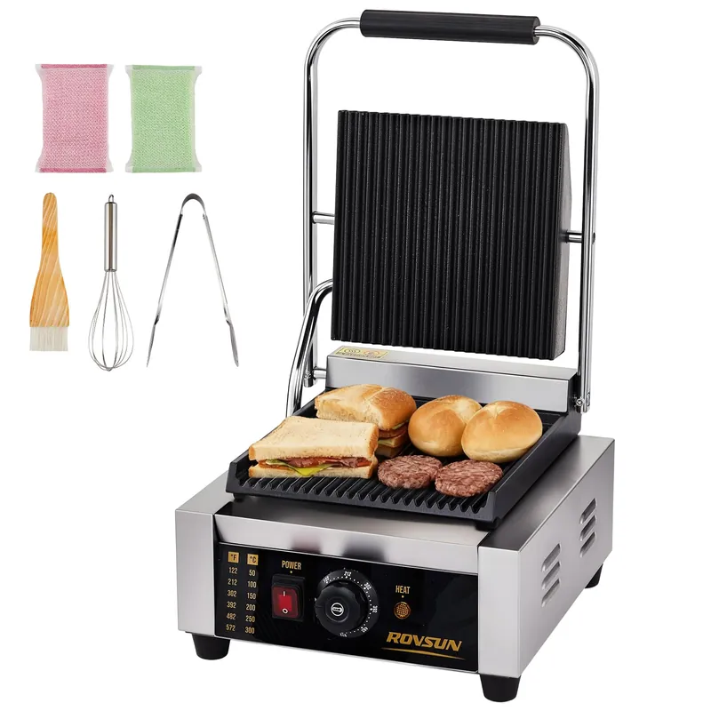 Bonnlo 811 Commercial Sandwich Make, 1800W Stainless Steel Countertop Panini Press Grill with Adjustable Temp 122°F–572°F, For Steak, Burgers, Home & Restaurant Use, 110V, Silver