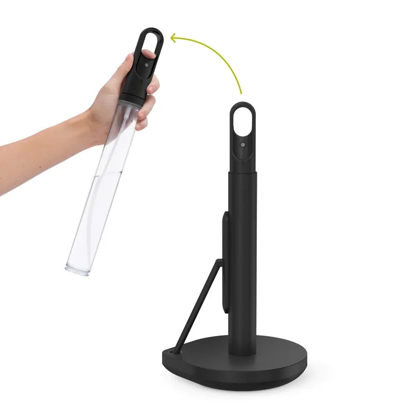 simplehuman Standing Paper Towel Holder with Spray Pump, Black Stainless Steel