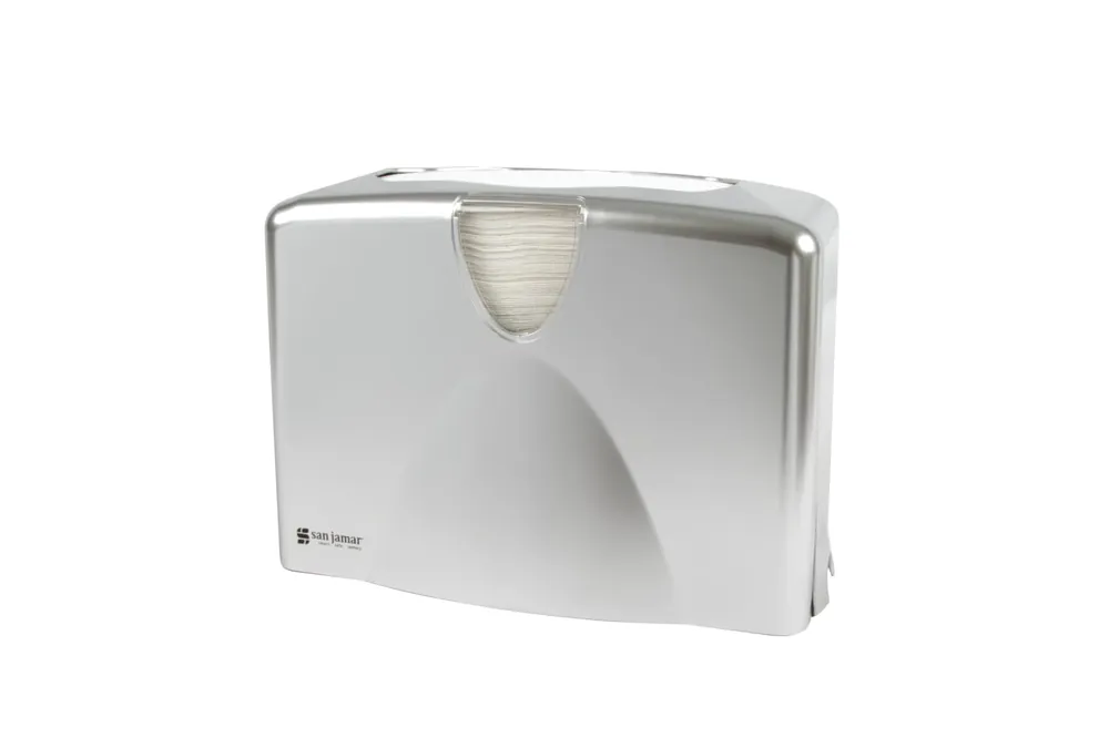 San Jamar Countertop Paper Towel Dispenser Holds Multifold, C-Fold, Or Singlefold Towels for Bathroom, Restaurants, Cafes, Fast Food, Plastic, 9 X 12.25 X 6 Inches, Silver