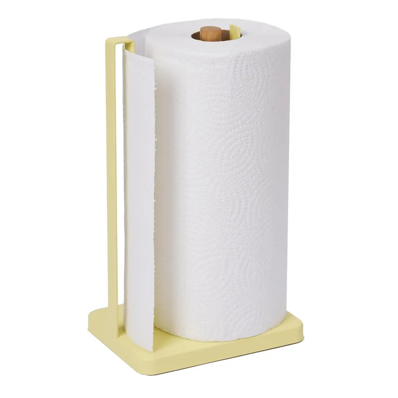 Yamazaki Home Tosca One-Handed Tear Paper Towel Holder - Kitchen Storage Rack - Steel + Wood