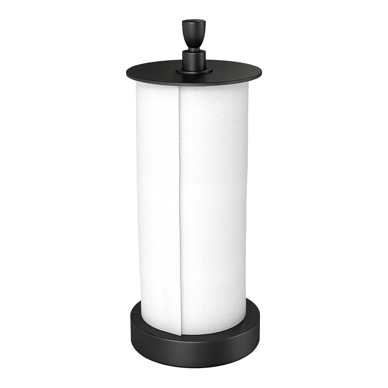 YUMORE Paper Towel Holder Countertop, Weighted Base Non Slip, One-Handed Tear No Tipping, Standing Paper Towel Roll Holder for Kitchen Stove Side, Small Space Corner, Stainless Steel (Matte Black)