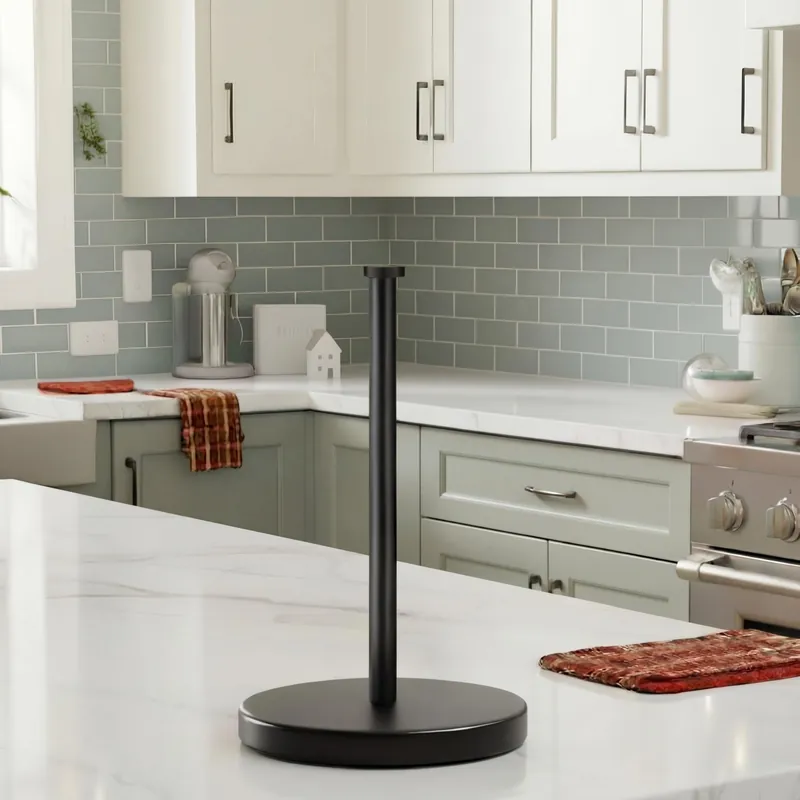 KES Matte Black Paper Towel Holder Countertop, Kitchen Paper Roll Holder Stand with Weighted Base Heavy for Standard or Gaint Rolls SUS304 Stainless Steel Matte Black, KPH202-BK