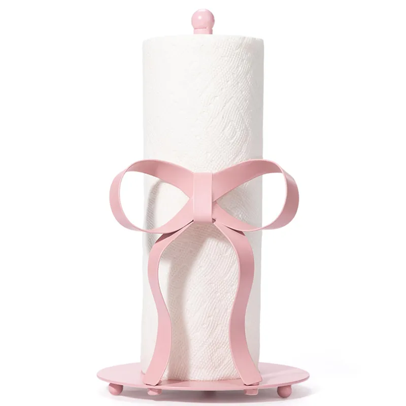 Shinlar Pink Bow Paper Towel Holder Coutertop - Bow Accent Paper Towel Holder, Pink Kitchen Decor and Accessories, Coquette Room Decor Girly Gifts for Women, 3D Handmade Pattern, Weighted Base
